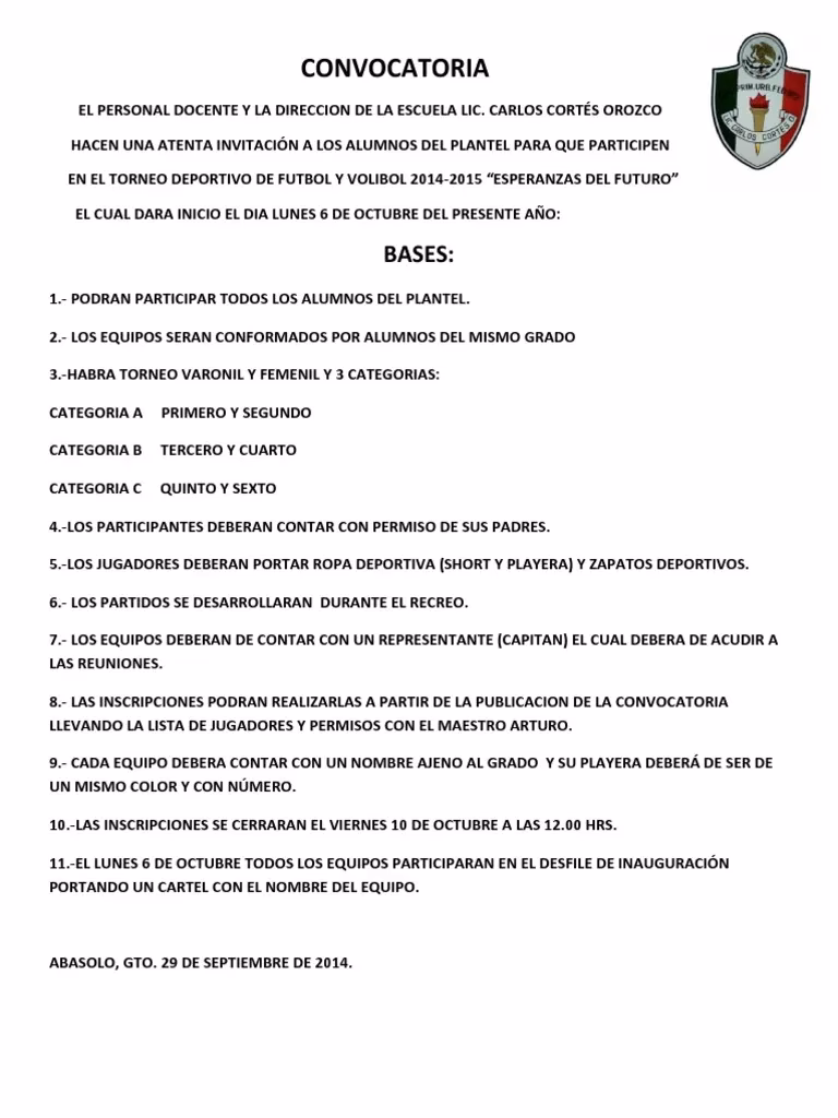 ¿Qué contiene una convocatoria deportiva?