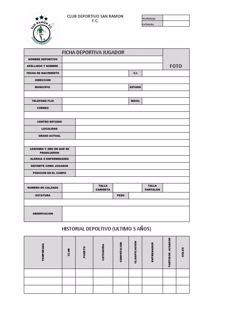¿Qué es la ficha de un jugador de fútbol?