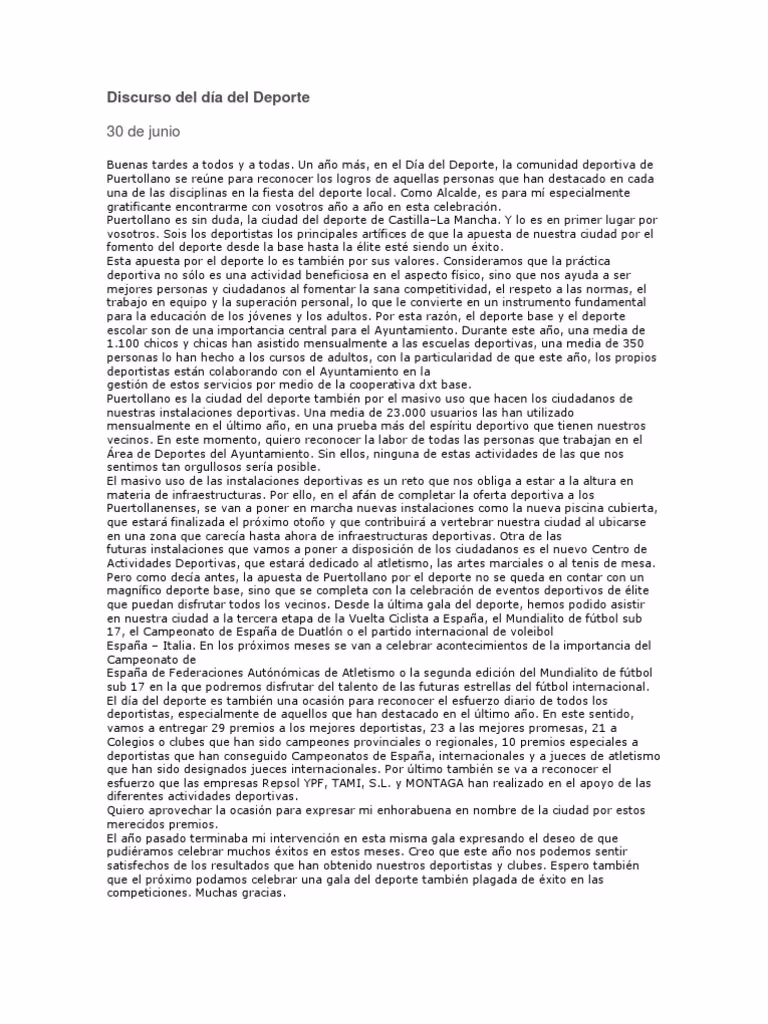 ¿Cuál es un ejemplo de discurso de entrega de un premio deportivo?