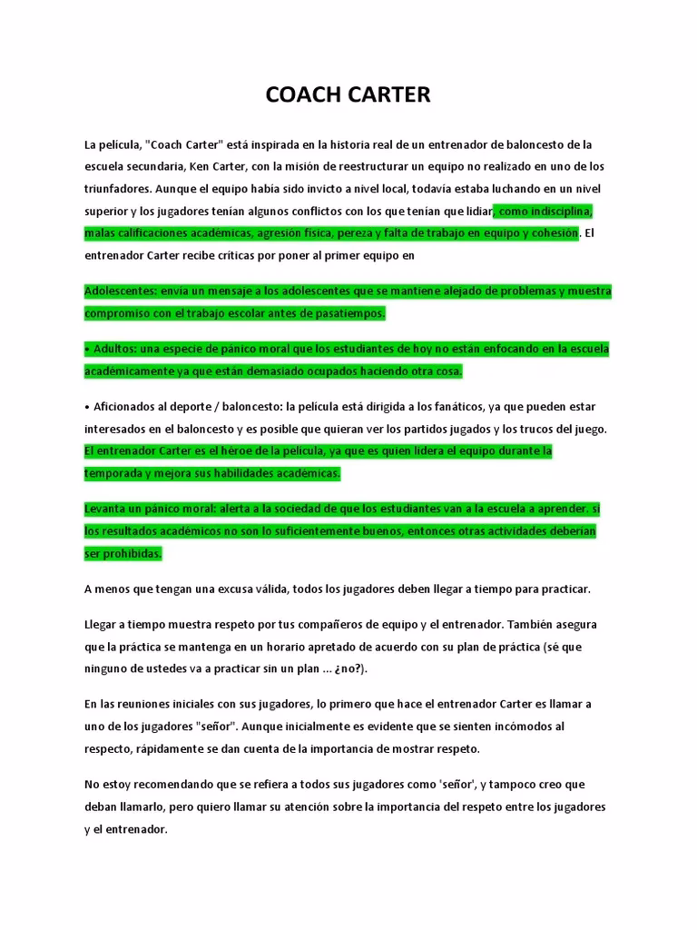 ¿En qué historia real se basa el entrenador Carter?