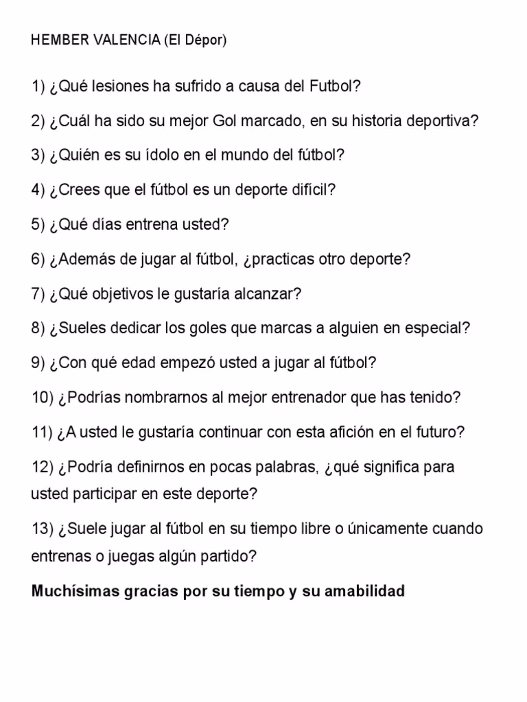 ¿Qué preguntas se le pueden hacer a un futbolista?