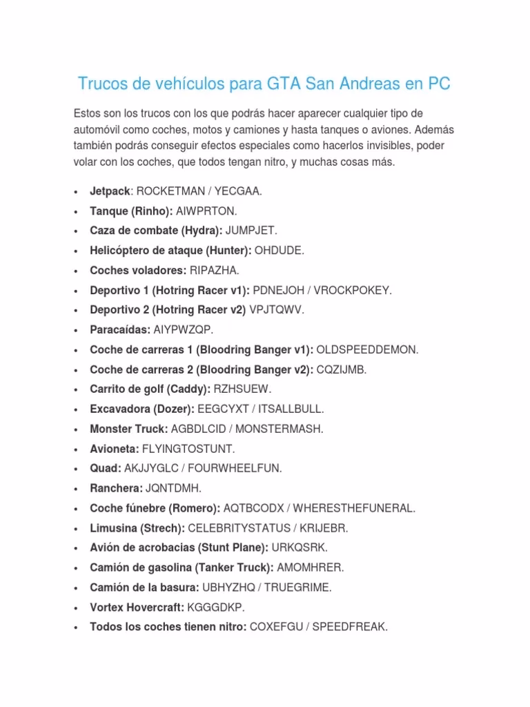 ¿Cual es el código para GTA Bike?